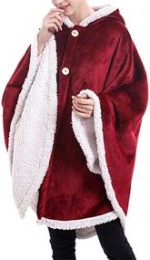 img 3 attached to 🧥 Hooever Womens Button Sherpa Fleece Lined Hooded Blanket Sweatshirts Flannel Cape Poncho: Stylish and Cozy Outerwear for Women