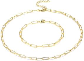 img 4 attached to Stylish & Chic: 14K Gold Plated Paperclip Link Chain Jewelry Set for Women & Girls