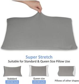 img 2 attached to 2-Pack Stretch Pillow Cases - Jersey Knit Envelope Closure Grey Pillowcases with Super Soft T-Shirt Like Polyester Blend - Ideal for Queen or Standard Size Set of 2, Light Gray