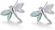 🐉 925 sterling silver tiny dragonfly stud earrings with created opal for sensitive ears - small cartilage earring, statement studs fashion jewelry gift for women and teen girls logo