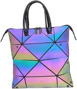 img 4 attached to 👜 Geometric Luminous Holographic Purse Lumikay Bag Color Changing Irredescent Tote - Purses and Handbags