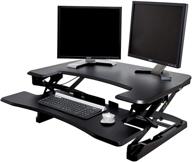 seville classics airlift height adjustable sit converter - 🖥️ dual monitor riser with keyboard tray, phone/tablet holder - black logo