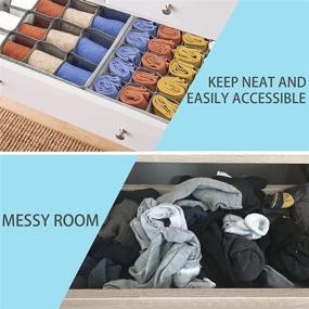 img 1 attached to 🧦 BOKUGE 3 Pack Sock Underwear Drawer Organizer: Perfect Collapsible Dresser Organizers for Socks, Underwear, Ties (16+24+24 Cells, Gray)