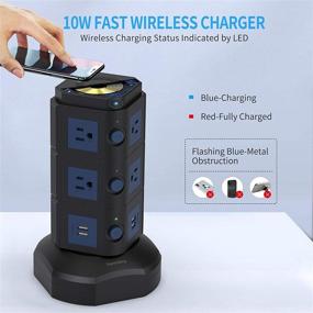 img 3 attached to SUPERDANNY Surge Protector Tower With 10W Wireless Charger