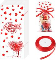 ❤️ valentine cellophane bags red heart tree treat bags: perfect candy & cookie bag with red ribbon for valentine's day themed party supplies (pack of 100) logo