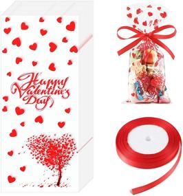 img 4 attached to ❤️ Valentine Cellophane Bags Red Heart Tree Treat Bags: Perfect Candy & Cookie Bag with Red Ribbon for Valentine's Day Themed Party Supplies (Pack of 100)