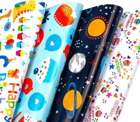 img 4 attached to 🎁 Colorful ZHULUOJI Birthday Wrapping Paper for Kids - 12 Sheets of Cartoon Gift Wrap for Birthday and Baby Shower - 19.7x27.6 inch