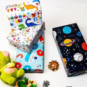img 2 attached to 🎁 Colorful ZHULUOJI Birthday Wrapping Paper for Kids - 12 Sheets of Cartoon Gift Wrap for Birthday and Baby Shower - 19.7x27.6 inch