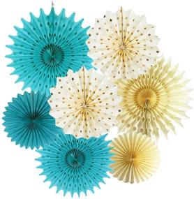 img 4 attached to 🎉 Stunning Teal Gold Birthday Decorations and Party Accessories for Women/Cream Gold Polka Dot Paper Fans, Perfect for Teal Bridal Showers and Turquoise Wedding Celebrations