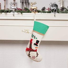 img 1 attached to 🧦 ALLYORS Set of 3 Rustic Farmhouse Christmas Stockings with Santa, Snowman, and Reindeer Designs - 21" Linen Burlap Stockings for Country Themed Xmas Decoration