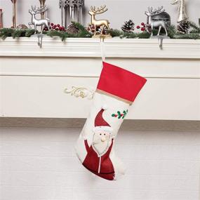 img 2 attached to 🧦 ALLYORS Set of 3 Rustic Farmhouse Christmas Stockings with Santa, Snowman, and Reindeer Designs - 21" Linen Burlap Stockings for Country Themed Xmas Decoration