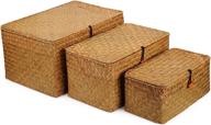 📦 dokot woven wicker storage bins with lid: organize shelves in style! set of 3 extra large seagrass baskets логотип