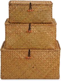 img 3 attached to 📦 DOKOT Woven Wicker Storage Bins with Lid: Organize Shelves in Style! Set of 3 Extra Large Seagrass Baskets