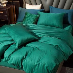 img 1 attached to 🌿 MooMee Queen Duvet Cover Set in Forest Green - 100% Egyptian Cotton Luxury Bedding Linen, 800 Thread Count, Sateen Finish - Super Soft, Comfy, and Breathable