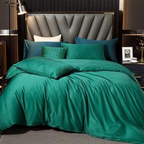 img 4 attached to 🌿 MooMee Queen Duvet Cover Set in Forest Green - 100% Egyptian Cotton Luxury Bedding Linen, 800 Thread Count, Sateen Finish - Super Soft, Comfy, and Breathable