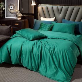 img 3 attached to 🌿 MooMee Queen Duvet Cover Set in Forest Green - 100% Egyptian Cotton Luxury Bedding Linen, 800 Thread Count, Sateen Finish - Super Soft, Comfy, and Breathable