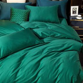 img 2 attached to 🌿 MooMee Queen Duvet Cover Set in Forest Green - 100% Egyptian Cotton Luxury Bedding Linen, 800 Thread Count, Sateen Finish - Super Soft, Comfy, and Breathable