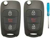 🔑 enhance your kia soul or rio's keyless entry with 2pcs car key fob case shell - flip folding 3 buttons, uncut blade blank (black) logo