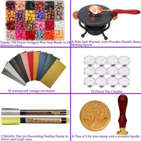 img 2 attached to 💌 Wax Sealing Kit: 748 PCS with 24 Colors Beads, Warmer, Spoon, Stamp, Metallic Pen, Envelopes - Ideal for Wedding, Gift, Crafts