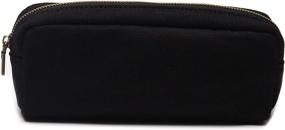 img 3 attached to Classic Black Karitco Plain Canvas Pencil Case - 7.3 x 3 Inch with Durable Brass Zipper