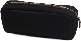 img 4 attached to Classic Black Karitco Plain Canvas Pencil Case - 7.3 x 3 Inch with Durable Brass Zipper