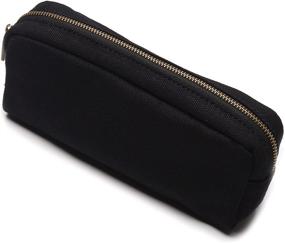 img 2 attached to Classic Black Karitco Plain Canvas Pencil Case - 7.3 x 3 Inch with Durable Brass Zipper
