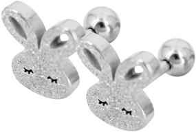 img 4 attached to 🐇 Cute Stainless Steel Screwback Stud Earrings with Ineffable Rabbit Design - Fashionable Body Piercing Jewelry