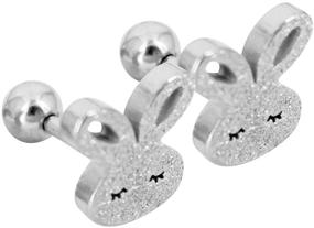 img 1 attached to 🐇 Cute Stainless Steel Screwback Stud Earrings with Ineffable Rabbit Design - Fashionable Body Piercing Jewelry