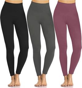 img 4 attached to Buttery Soft Leggings for Women - High Waist Tummy Control Yoga Pants Pack of 3 - No See-Through Spandex Workout Running Tights
