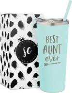 👩 sassycups best aunt ever tumbler - 22 oz engraved mint stainless steel insulated travel mug with lid and straw - perfect for aunt pregnancy announcements, new aunts, aunt again celebrations, aunt birthdays, and aunt-to-be gifts logo