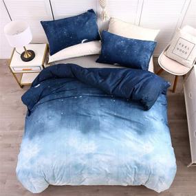 img 4 attached to 🌙 LAMEJOR Queen Size Duvet Cover Set - Galaxy Outer Style Moon/Star Pattern Gradient - Luxury Soft Bedding - Comforter Cover (1 Duvet Cover + 2 Pillowcases) in Blue