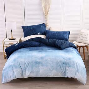 img 3 attached to 🌙 LAMEJOR Queen Size Duvet Cover Set - Galaxy Outer Style Moon/Star Pattern Gradient - Luxury Soft Bedding - Comforter Cover (1 Duvet Cover + 2 Pillowcases) in Blue