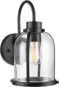 img 1 attached to 🏞️ Contemporary Outdoor Wall Sconce by Amazon Brand - Stone & Beam | Clear Seeded Glass Shade, Vintage Edison Bulb Included | 12" Height | Matte-Black Finish