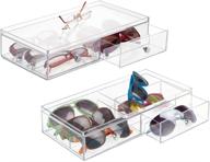 🕶️ mdesign plastic rectangular portable stackable eye glass organizer and sunglass storage case - clear, 2 pack logo