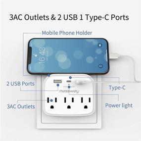 img 1 attached to 🔌 Massway Wall Outlet Surge Protector with USB Ports, Type-C Port, and Phone Holder - Multi Plug Outlets Wall Mount Adapter for Home, Travel, Office, and Hotel