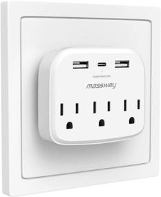 img 4 attached to 🔌 Massway Wall Outlet Surge Protector with USB Ports, Type-C Port, and Phone Holder - Multi Plug Outlets Wall Mount Adapter for Home, Travel, Office, and Hotel