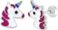 🦄 colorful unicorn earrings: sterling silver studs for girls - fun gift for unicorn loving children logo