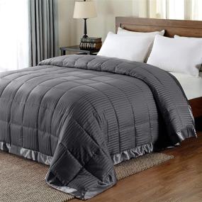 img 4 attached to 🛏️ Gray King Size Downluxe Lightweight Down Alternative Blanket with Satin Trim - 90 x 108 Inch