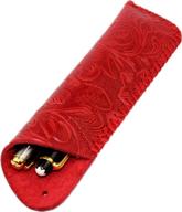 handmade genuine leather double pen case fountain pen sleeve holder pouch cover vintage embossed (red) логотип