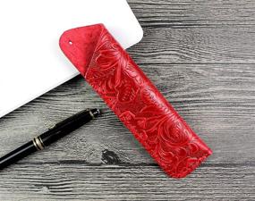 img 2 attached to Handmade Genuine Leather Double Pen Case Fountain Pen Sleeve Holder Pouch Cover Vintage Embossed (Red)