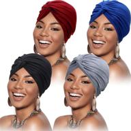 👒 satinior women's 4-piece turbans set: soft pre-tied knot pleated fashion turban cap beanie headwrap sleep hat in 4 assorted colors logo