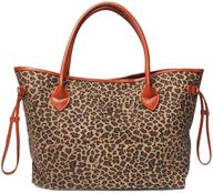 👜 stylish oversized women's leopard print canvas tote bag with faux leather handle - casual and chic handbag logo