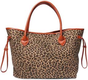 img 4 attached to 👜 Stylish Oversized Women's Leopard Print Canvas Tote Bag with Faux Leather Handle - Casual and Chic Handbag