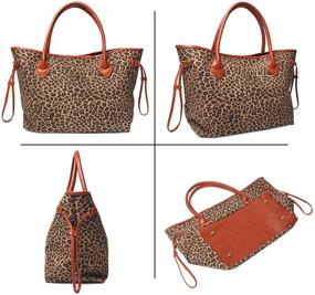 img 1 attached to 👜 Stylish Oversized Women's Leopard Print Canvas Tote Bag with Faux Leather Handle - Casual and Chic Handbag