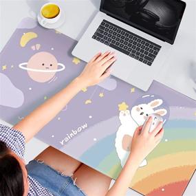 img 3 attached to 🐾 Cute Kawaii Desk Mat - Large Gaming Mouse Pad, Cartoons Keyboard Pad - Laptop Desk Mat for Gaming, Writing, Home Office Work (32 x 12 in)