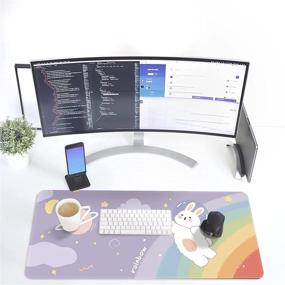 img 2 attached to 🐾 Cute Kawaii Desk Mat - Large Gaming Mouse Pad, Cartoons Keyboard Pad - Laptop Desk Mat for Gaming, Writing, Home Office Work (32 x 12 in)