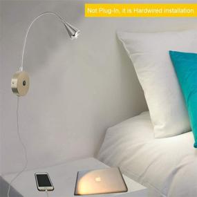 img 2 attached to 🔌 HomeFocus USB LED Bedside Reading Wall Lamp Light with Charging Port, Satin Nickel Finish, Hardwired Installation, 4.2-5W 3000K LED, Ideal for Living Room, Bedroom, Corridor, Metal Construction