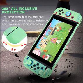 img 2 attached to 🎮 DLseego Dockable Protective Case for Nintendo Switch - Animal Crossing Design, Newest Pattern [Baby Skin Touch] Cover with 2 Glass Screen Protectors & 4 Thumb Grips - Green