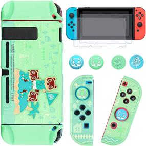 img 4 attached to 🎮 DLseego Dockable Protective Case for Nintendo Switch - Animal Crossing Design, Newest Pattern [Baby Skin Touch] Cover with 2 Glass Screen Protectors & 4 Thumb Grips - Green