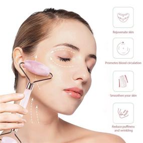 img 2 attached to Rose Quartz Jade Roller for Face, Gua Sha Facial Massage Tools - Anti-Aging Eye Roller Massager & Guasha Tool for Face, Eye, Neck - Natural Beauty Skin Care Tools in Pink